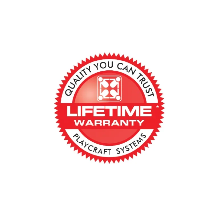Red circular badge stating 'Lifetime Warranty' with Playcraft Systems logo.