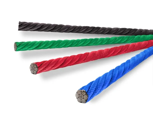 Four colorful, twisted ropes in black, green, red, and blue on a white background.