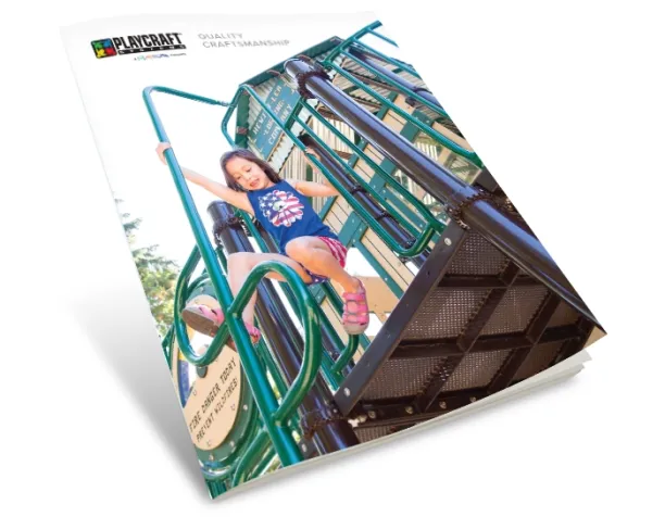 Girl climbing on green and black playground structure with metal steps.