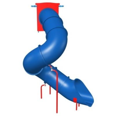 Playcraft Round-5 - blue spiral tube slide with red accents for ages 5-12, designed for playgrounds.