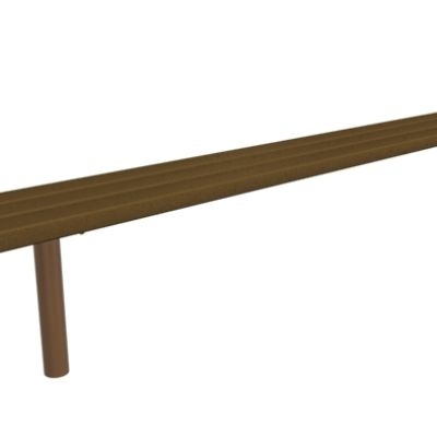 Playcraft 8ft Slat Bench - brown metal bench with slat design, two supports, no backrest.