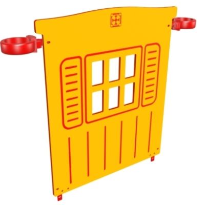 Playcraft Round-5 - Yellow and red house panel with window design, suitable for various age ranges.