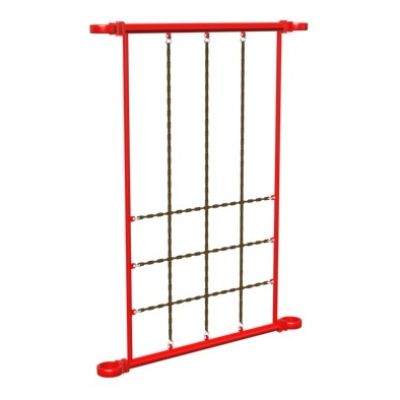 Playcraft Round-5 - red net wall with vertical chains for ages 5-12, enhances park safety and play.