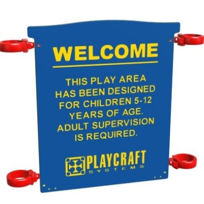 Playcraft Age Appropriate Safety Panel (5-12) - blue and yellow panel with safety instructions for ages 5-12