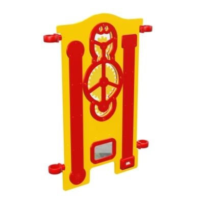 Playcraft Round-3.5 - Yellow and red interactive panel with steering wheel and accents for various age ranges