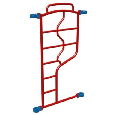 Playcraft Round-3.5 - Red vertical climber with wavy bars and blue connectors, designed for ages 5-12