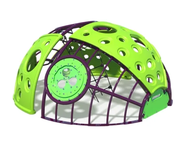 Playcraft Thunder Wedge - lime green and purple climber with crawl-thru openings and netting for ages 2-12