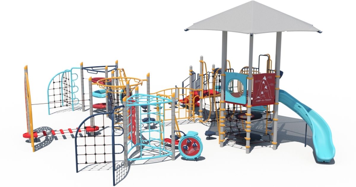 Hybrid Commercial Playground with Climbing Events, Climbing Ropes ...