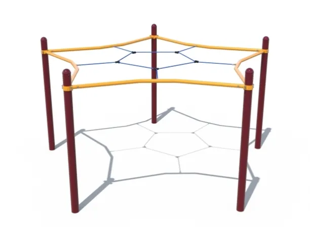 Playcraft Volley Star - yellow and red tall structure designed for competitive ball games with suspended areas