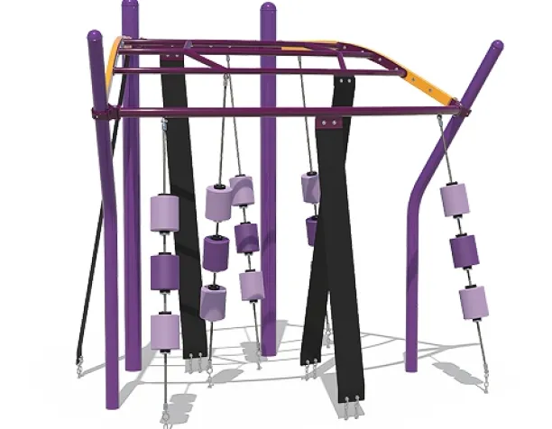 Playcraft NFUSE - Gap Play Bay with purple bars and hanging sensory elements for ages 5-12