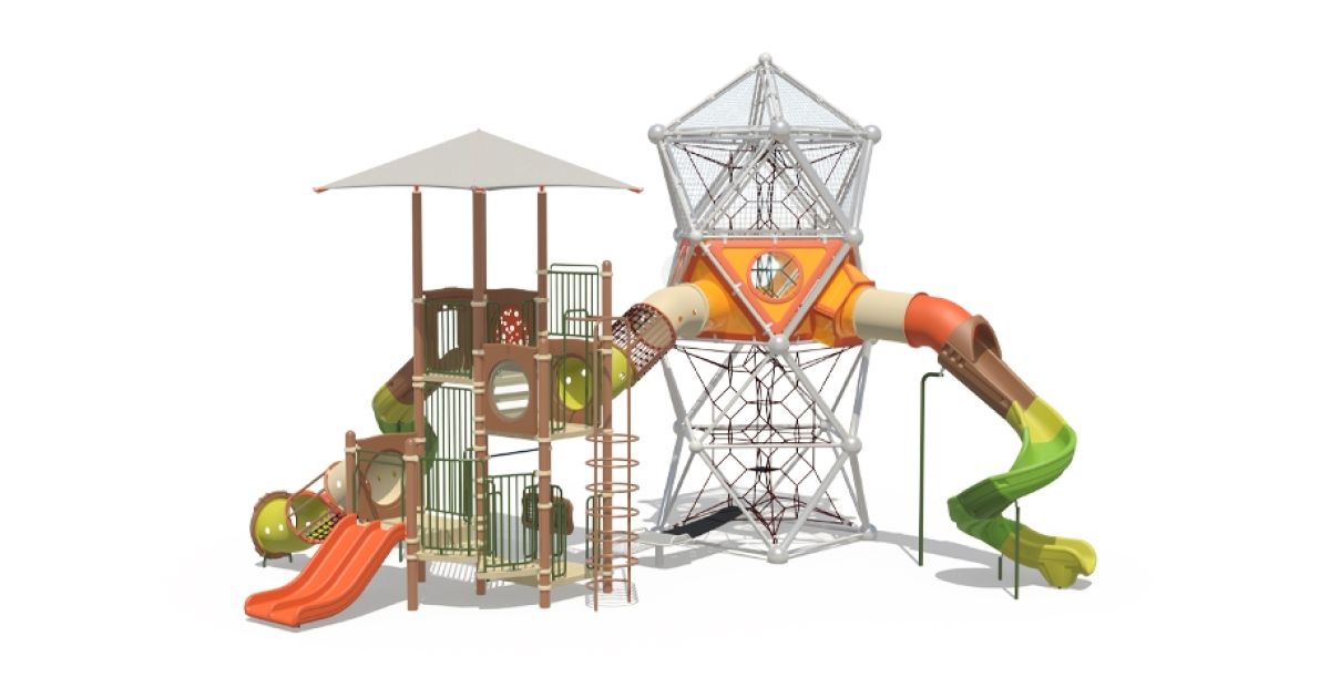 Commercial Post & Deck Playground with Climbing Events, Climbing Ropes ...