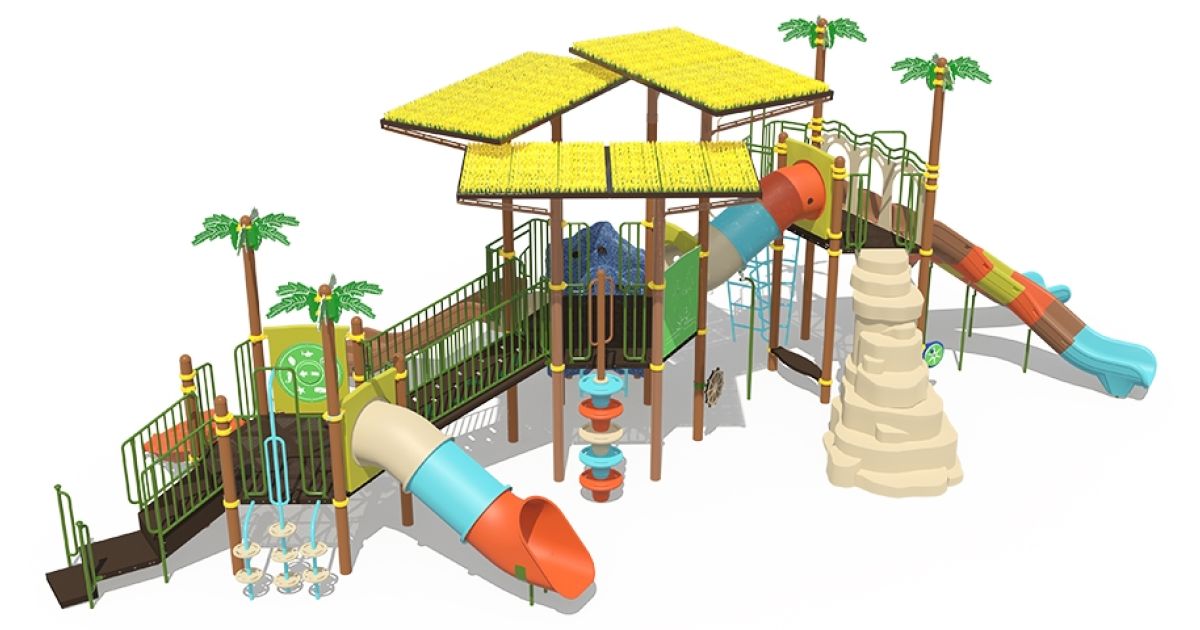 Commercial Post & Deck Playground with Climbing Events, Crawl Tubes ...