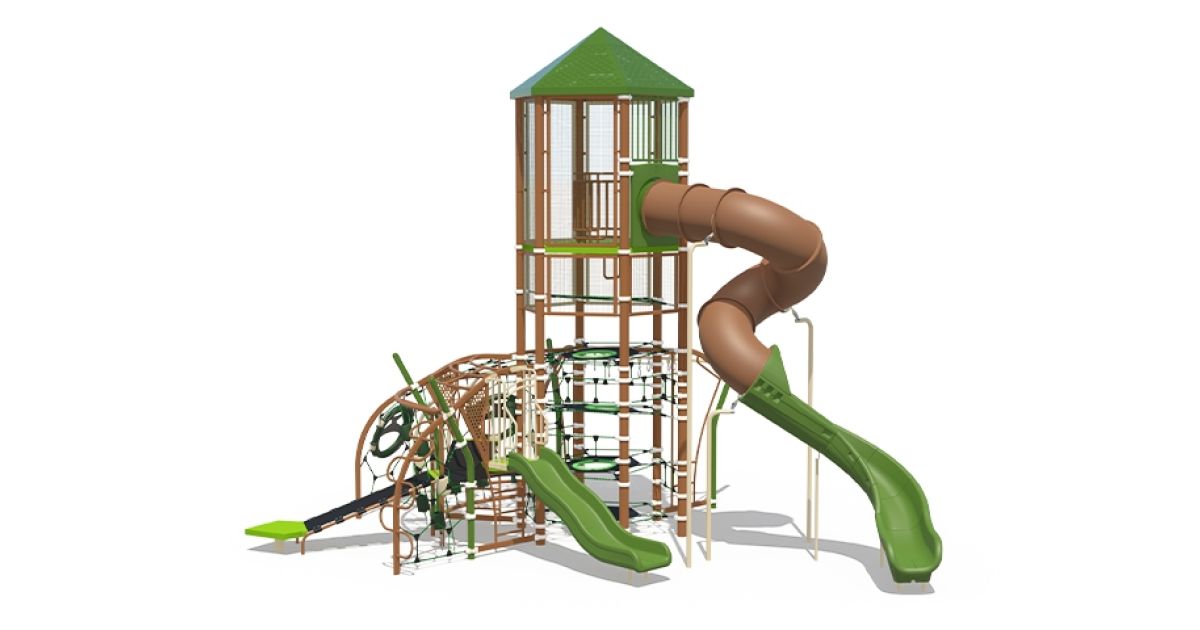 Commercial Post & Deck Playground with Climbing Events, Climbing Ropes ...