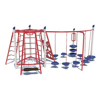 Playcraft Modern Climbing Systems Playground - red and blue climbing structure with interconnected arches and platforms
