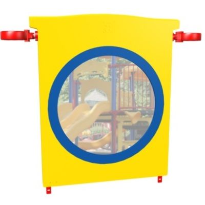 Playcraft Round-5 - Yellow playground mirror panel with blue border and red brackets