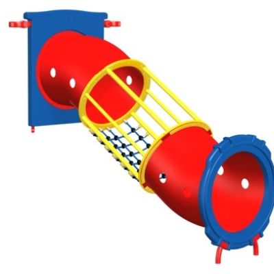 Playcraft Climber, Crawl-Netix 36in - Red and blue crawl tube with yellow netting and blue circular ends