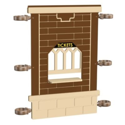 Playcraft Train Station Ticket Booth Panel - brown and beige panel with ticket window design