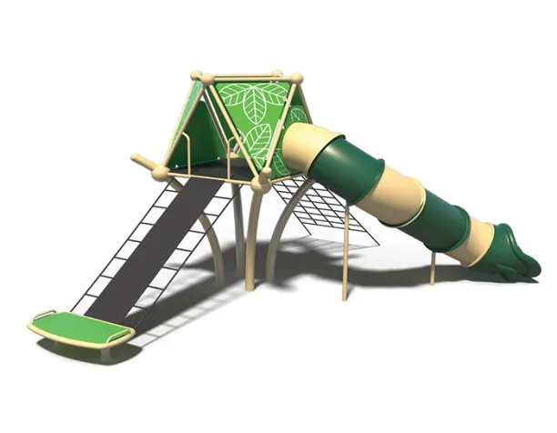 Playcraft Net Effects - Tree Net with green and beige slide, climbing ropes, and netting for ages 5-12