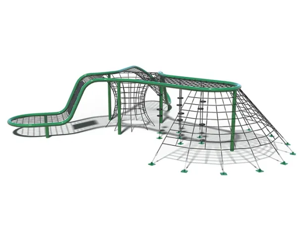 Playcraft Net Effects - Conduit Course with green climbing nets and ropes, freestanding for ages 5-12, metal framework