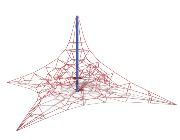 Playcraft Net Effects - Medium Pyramid Net with red climbing ropes and blue central pole for ages 5-12