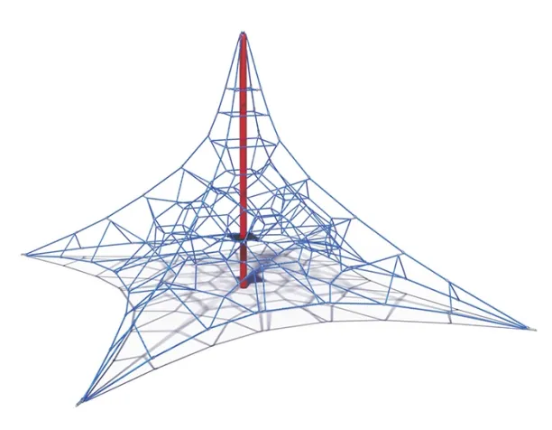 Playcraft Net Effects - Maxi Pyramid Net with blue and red climbing ropes in a pyramid shape for ages 5-12