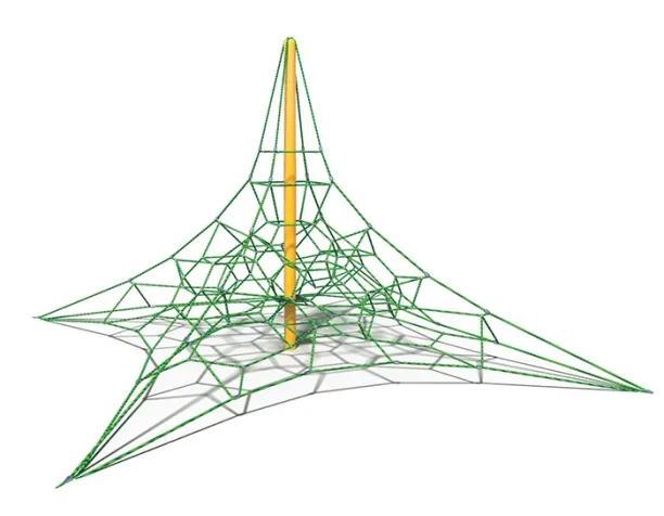 Playcraft Net Effects, Pyramid - Green and yellow pyramid net climber for ages 5-12, featuring climbing ropes.