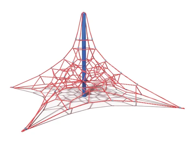 Playcraft Net Effects - Mini Pyramid Net with blue and red climbing ropes on a sturdy central pole