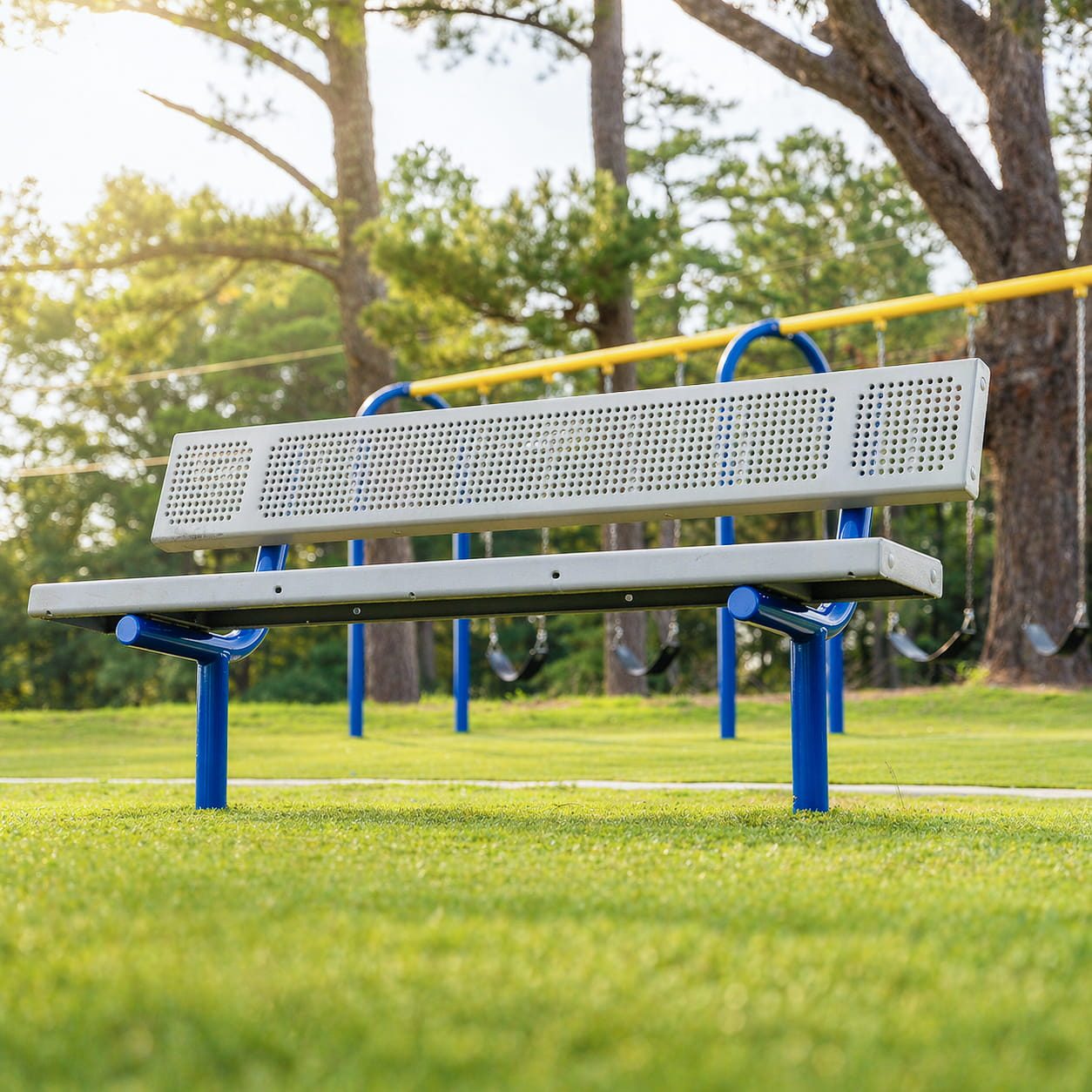 6 foot grey bench with back ground mounted product number A3-4286-6G