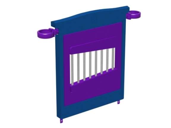 Playcraft Round-5 - Blue and purple panel with vertical chimes, suitable for ages 2-12, designed for interactive play.