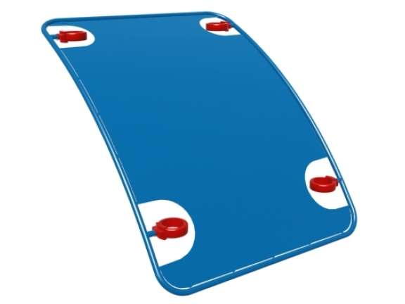 Playcraft Round-5 - Curved blue metal roof with red connectors for playground shade