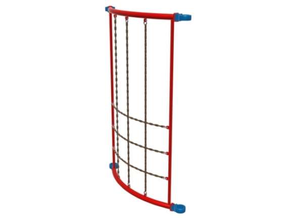Playcraft Round-3.5 - Red curved chain net wall with blue connectors for ages 5-12.